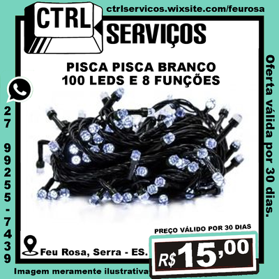 PISCA PISCA BRANCO 100 LEDS E 8 FUNÇÕES